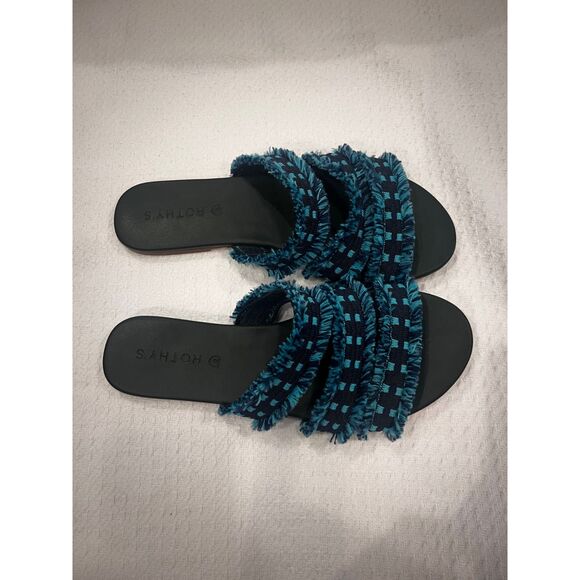 Rothy’s Women’s 7.5 Teal Blue Boho Tassel Slip-On Sandals Summer Slides - Picture 1 of 7
